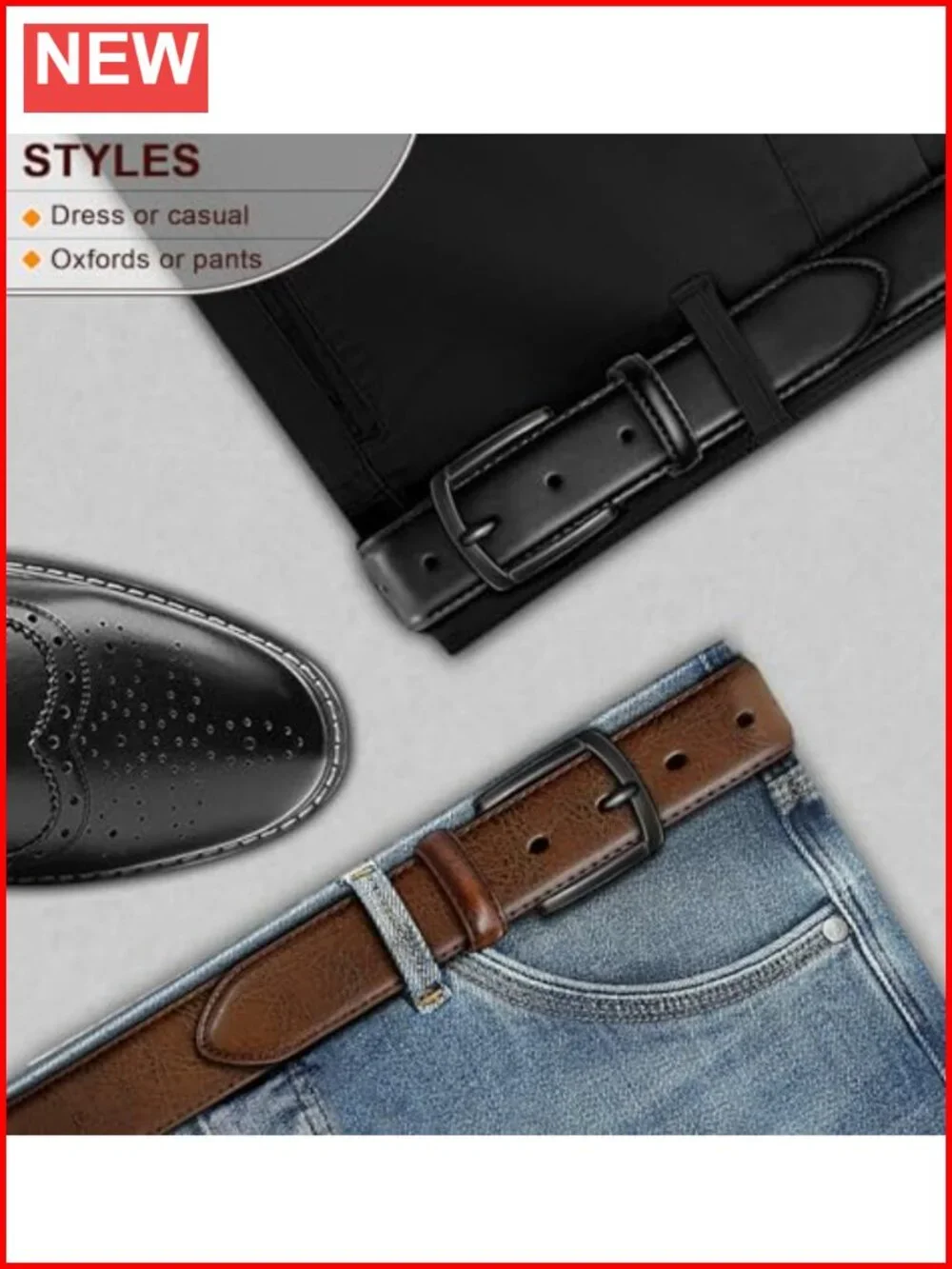 2pk Genuine Leather Belt Dress Casual Golf Jeans 1 3/8
